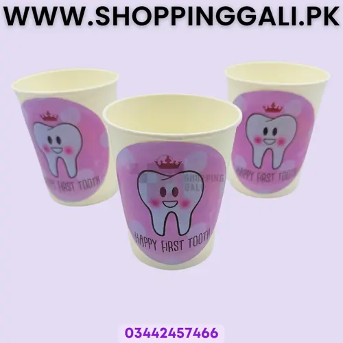 First Teeth in Pink Color Paper Cups - 200 ml - First Teeth Theme - Pink - Girls - Pack Of 10