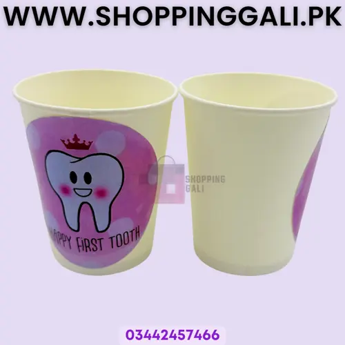 First Teeth in Pink Color Paper Cups - 200 ml - First Teeth Theme - Pink - Girls - Pack Of 10
