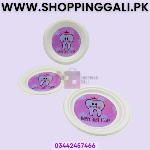 First Teeth In Pink Paper Plates - 7 inch - Paper Plates - First Teeth Theme - Pink - Girls - Pack Of 10