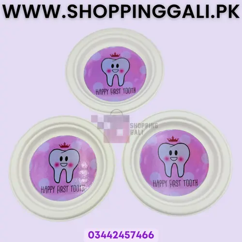 First Teeth In Pink Paper Plates - 7 inch - Paper Plates - First Teeth Theme - Pink - Girls - Pack Of 10
