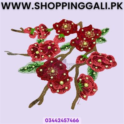 Embroidered Red Floral Applique Patch - 7 x 6 Inch (Iron-On / Sew-On)