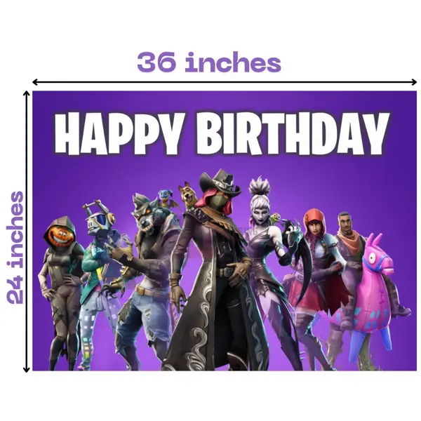 Fortnite Banner - 36 Inch By 24 Inch - Birthday Banner - Fortnite Themed Party - Purple - Unisex - Pack Of 1