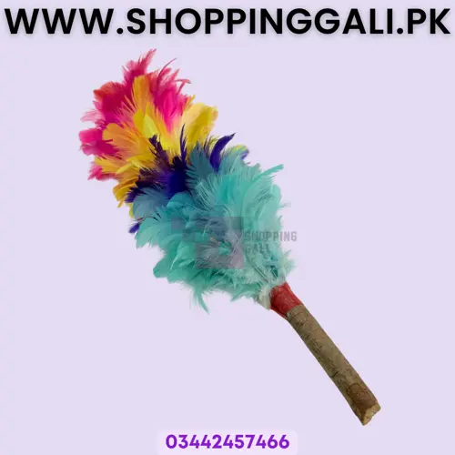Duster Fur With Wooden Handle Dust Cleaner Multi-color Fur Natural Wood Handle Pack Of 1 Pc