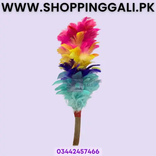 Duster Fur With Wooden Handle Dust Cleaner Multi-color Fur Natural Wood Handle Pack Of 1 Pc