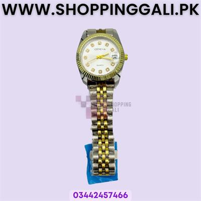 Elegant Two-Tone Men's Wristwatch - Geneva Quartz with Crystal Dial