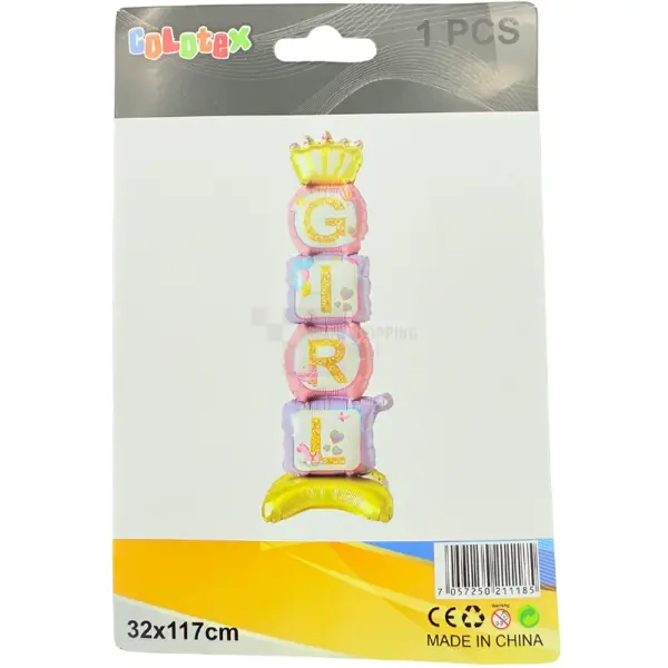 Girl Standing Foil Balloon - 34 Cm x 108 Cm - Foil Balloons - Pink Purple Golden - Girl - Pack Of 1