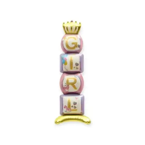Girl Standing Foil Balloon - 34 Cm x 108 Cm - Foil Balloons - Pink Purple Golden - Girl - Pack Of 1