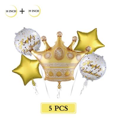 Grand Golden Crown Foil Balloon Set - 5 Pcs for Birthday Celebrations