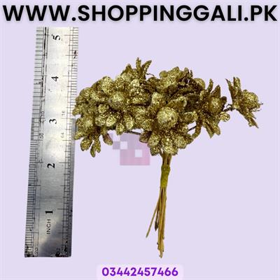 Dazzling Golden Glitter Artificial Flower Bunch - 10 Flowers