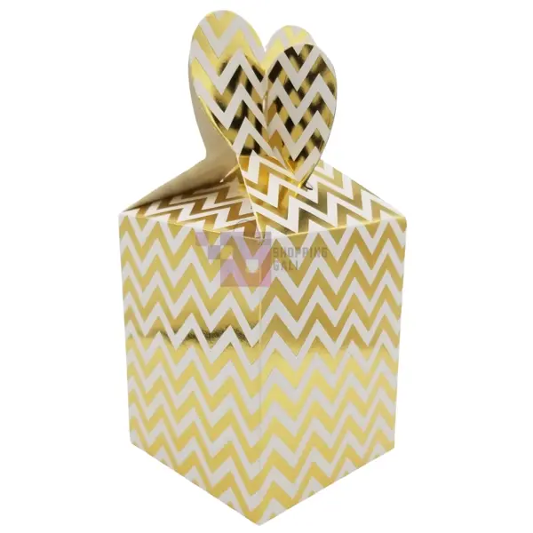 Golden Zigzag Design Goody Box - 7 Inch x 4 Inch - Golden - Unisex - Pack Of 10