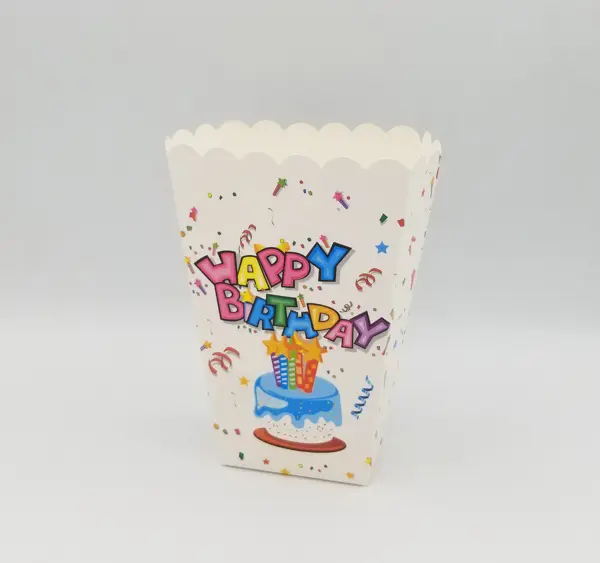 HAPPY BIRTHDAY WHITE COLOR POPCORN BOXES ( PACK OF 10 POPCORN BOXES )