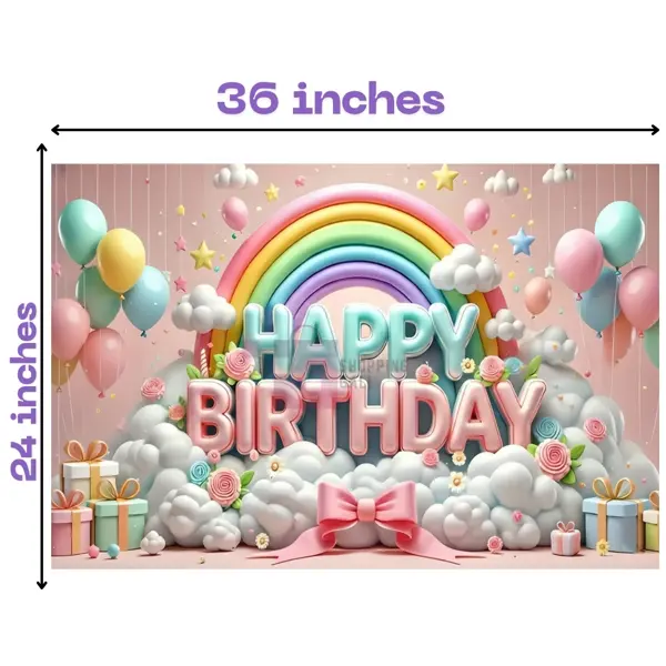Rainbow Cloud Banner - 36 Inch By 24 Inch - Birthday Banner - Rainbow Themed Party - Multicolor - Girls - Pack Of 1