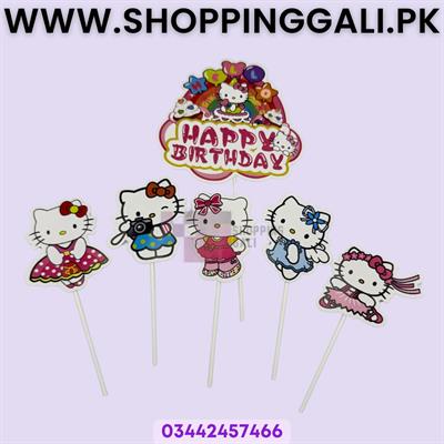 Hello Kitty Theme Cake Toppers - Cake Toppers - Pink Colors - Girls Theme - Pack Of 6 Cake Toppers
