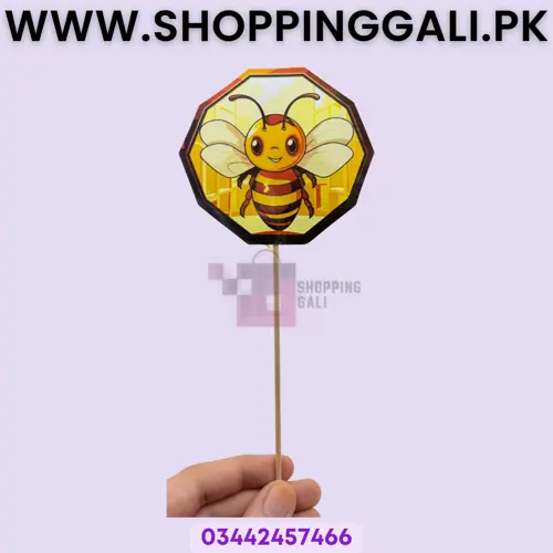 Honeybee Cake Topper - 8 Inch Height - Cake Decor - Yellow Black - Pack Of 10