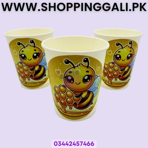 Honeybee Paper Cups - 200 ml - Honeybee Theme - Yellow - Girls - Pack Of 10