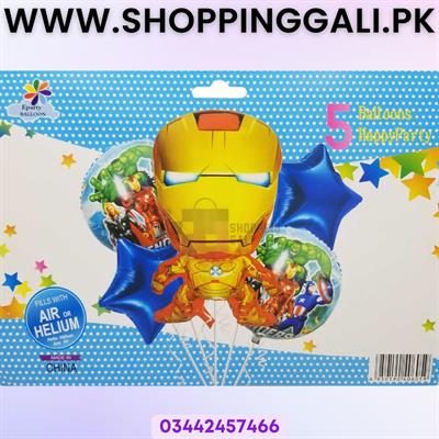 Iron Man Foil Balloon - 18 Inch - Balloon Decoration Items - Golden - Pack Of 5