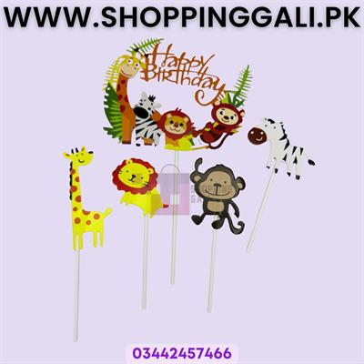 Jungle Theme Cake Toppers - Cake Toppers - Green Colors - Unisex Theme - Pack Of 5 Cake Toppers