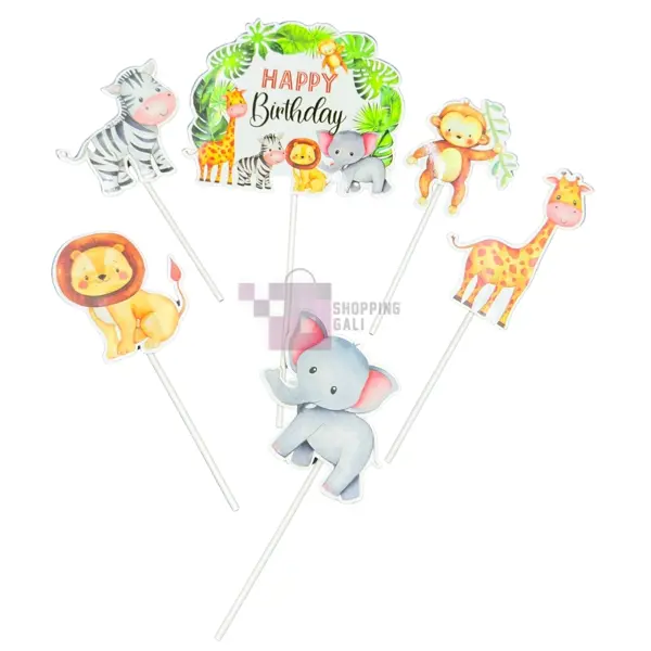 Jungle Cake Toppers - Jungle Themed Party - Green - Unisex - Pack Of 6 Cake Toppers