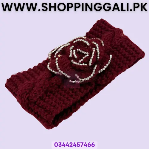 Wool Headband - Flower Design Hair Accessory - Maroon - Women's - Pack Of 1