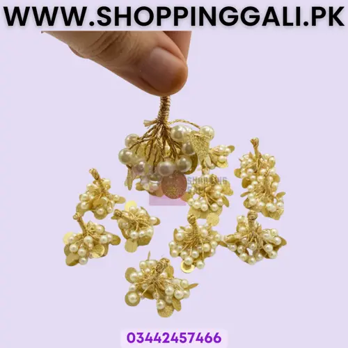 Latkan Decoration Golden Color Pearl - Pack Of 12