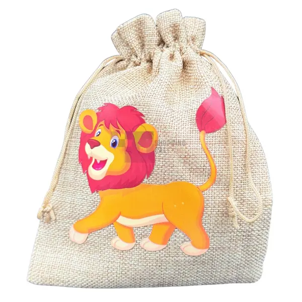 Lion Jute Bag - 7.7 x 5.5 inch - Jungle Themed Party - Orange - Boys - Pack Of 1