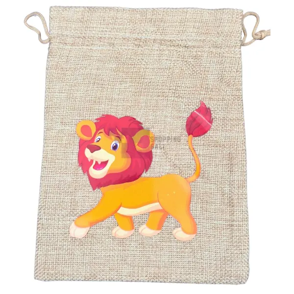 Lion Jute Bag - 7.7 x 5.5 inch - Jungle Themed Party - Orange - Boys - Pack Of 1