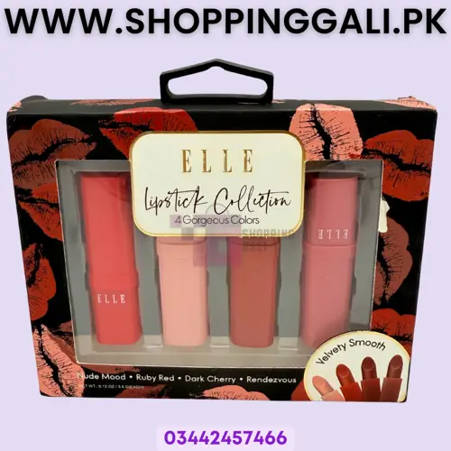 Elle Lipstick Collection - Cosmetic - Nude Mood Ruby Red Dark Cherry Rendezvous - Pack Of 4