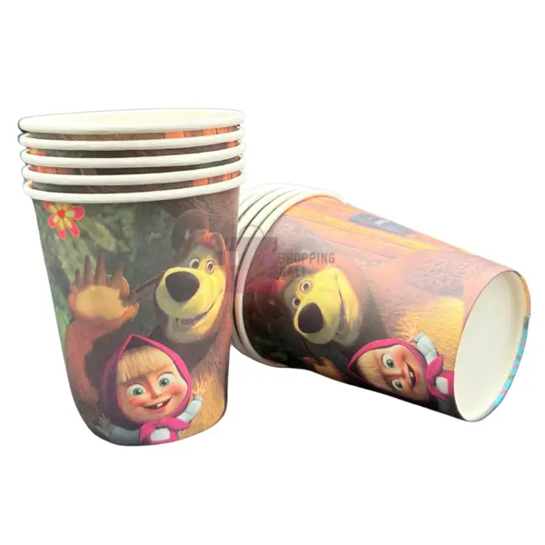 Masha And Bear Cups - 200 ml - Masha And Bear Themed Party - Multicolor - Girls - Pack Of 10