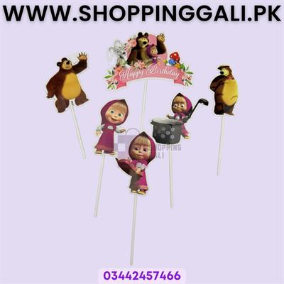 Masha And The Bear Theme Cake Toppers - Cake Toppers - Pink Colors - Girls Theme - Pack Of 6 Cake Toppers