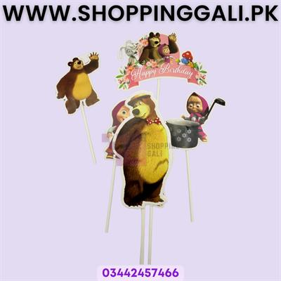 Masha And The Bear Theme Cake Toppers - Cake Toppers - Pink Colors - Girls Theme - Pack Of 6 Cake Toppers