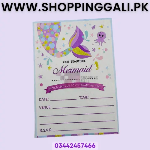 Mermaid Invitation Cards - 4 Inch By 3 Inch - Invitation Cards - Mermaid Theme - Purple - Girls - Pack Of 8
