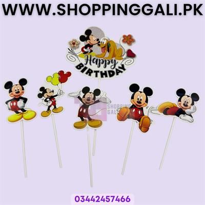 Mickey Mouse Theme Cake Toppers - Cake Toppers - Pink Colors - Girls Theme - Pack Of 6 Cake Toppers