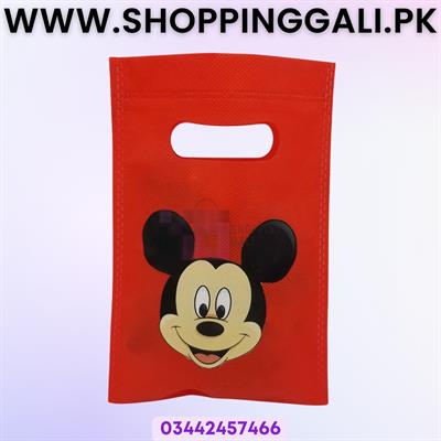 Mickey Mouse Goody Bags - 8 Inch By 6 Inch - Fabric Gift Bags - Red - Pack Of 10