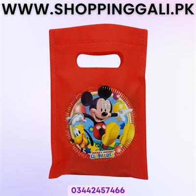 Mickey Mouse Family Goody Bags - 8 Inch By 6 Inch - Fabric Gift Bags - Red - Pack Of 10