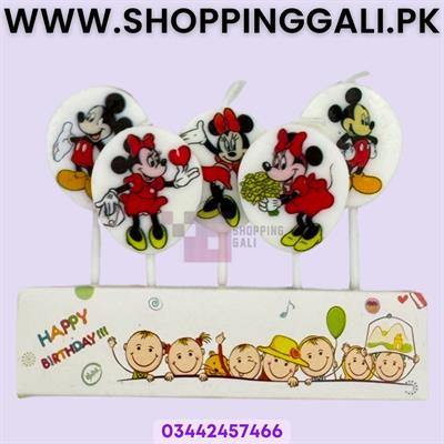 Mickey Mouse Minnie Mouse Candles - Cake Decoration Candles - Multi Colors - Unisex Theme - Pack Of 5 Candles