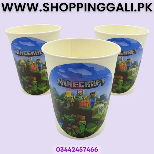 Minecraft Paper Cups - 200 ml - Minecraft Theme - Multicolor - Unisex - Pack Of 10