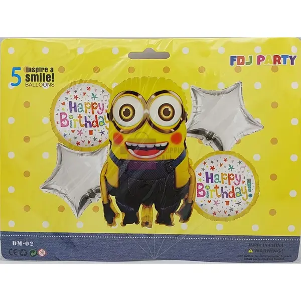 Minions Foil Balloon Set - 18 Inch - Foil Balloons - Silver - Pack Of 5 Foil Balloons
