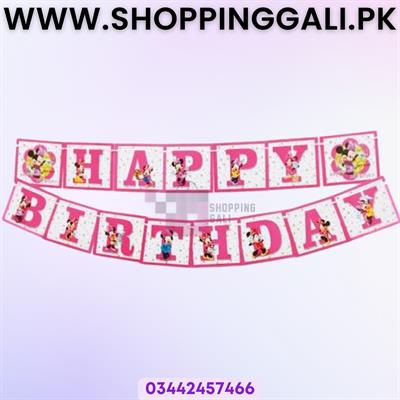 Minnie Mouse Theme Happy Birthday Banner - Happy Birthday Chain - Pink Color - Pack Of 13 Card Banner