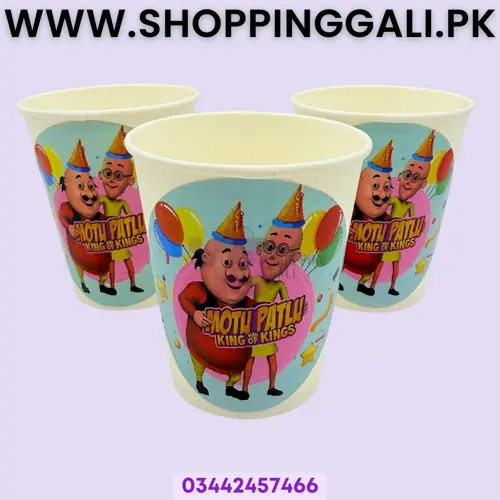 Motu Patlu Paper Cups - 200 ml - Motu Patlu Theme - Blue - Unisex - Pack Of 10