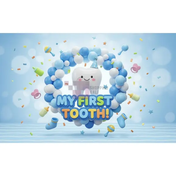 My First Tooth Banner - 36 Inch By 24 Inch - Birthday Banner -  Teeth Themed Party - Blue - Boys - Pack Of 1