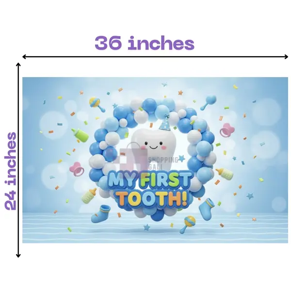My First Tooth Banner - 36 Inch By 24 Inch - Birthday Banner -  Teeth Themed Party - Blue - Boys - Pack Of 1