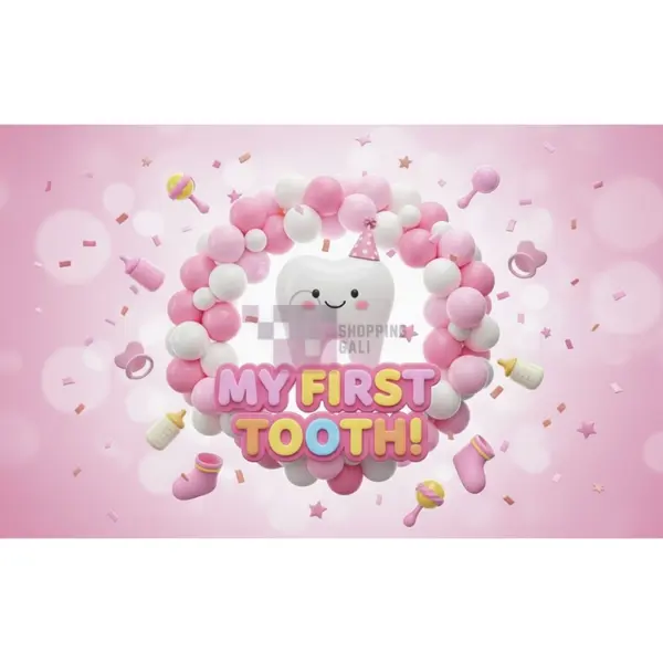 My First Tooth Banner - 36 Inch By 24 Inch - Birthday Banner -  Teeth Themed Party - Pink - Girls - Pack Of 1