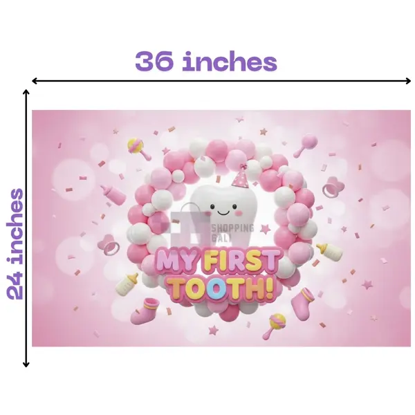 My First Tooth Banner - 36 Inch By 24 Inch - Birthday Banner -  Teeth Themed Party - Pink - Girls - Pack Of 1