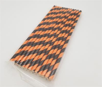 ORANGE BLACK SPIRALS DESIGN PARTY DECORATION PAPER STRAWS ( PACK OF 25 PAPER STRAWS )