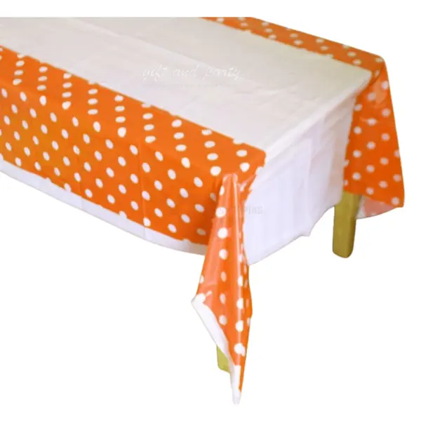 Polka Dot Table Cover - 108cm x 180cm - Plastic - Orange - Unisex - Pack Of 1