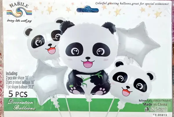 Panda Foil Balloon - 18 inch - Black and Silver - Unisex - Pack Of 5 Foil Balloons