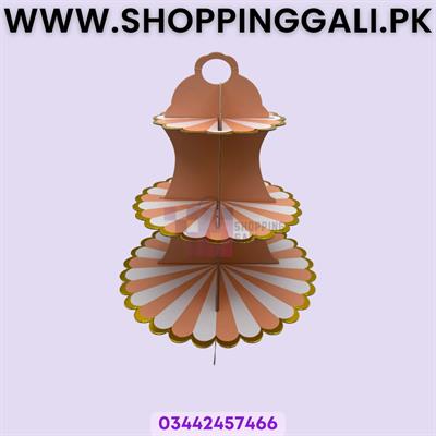 Peach Golden Cupcake Stand - 32 cm In Height - Peach Color - 3 Tiers Cupcake Stand