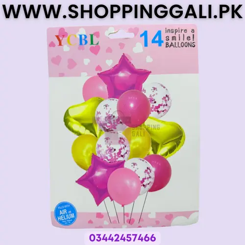 Balloon Set - 12 Inch 16 Inch - Balloon Decoration Items - Pink Golden - Multicolor - Pack Of 14