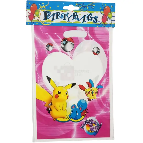 Pokemon Goody Bags - 10 Inch x 6 Inch - Gift Bags - Pokemon Theme - Pink - Unisex - Pack Of 10