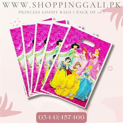 Princess Goody Bags - 10 x 6 Inch - Gift Bags - Princess Theme - Pink - Girls - Pack Of 10